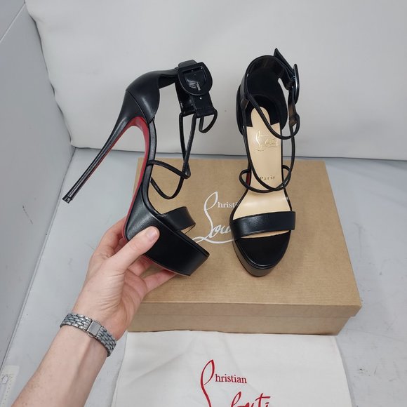 Christian Louboutin Shoes - CHRISTIAN LOUBOUTIN Black Choca 150 Strappy Sandal Heel Shoe